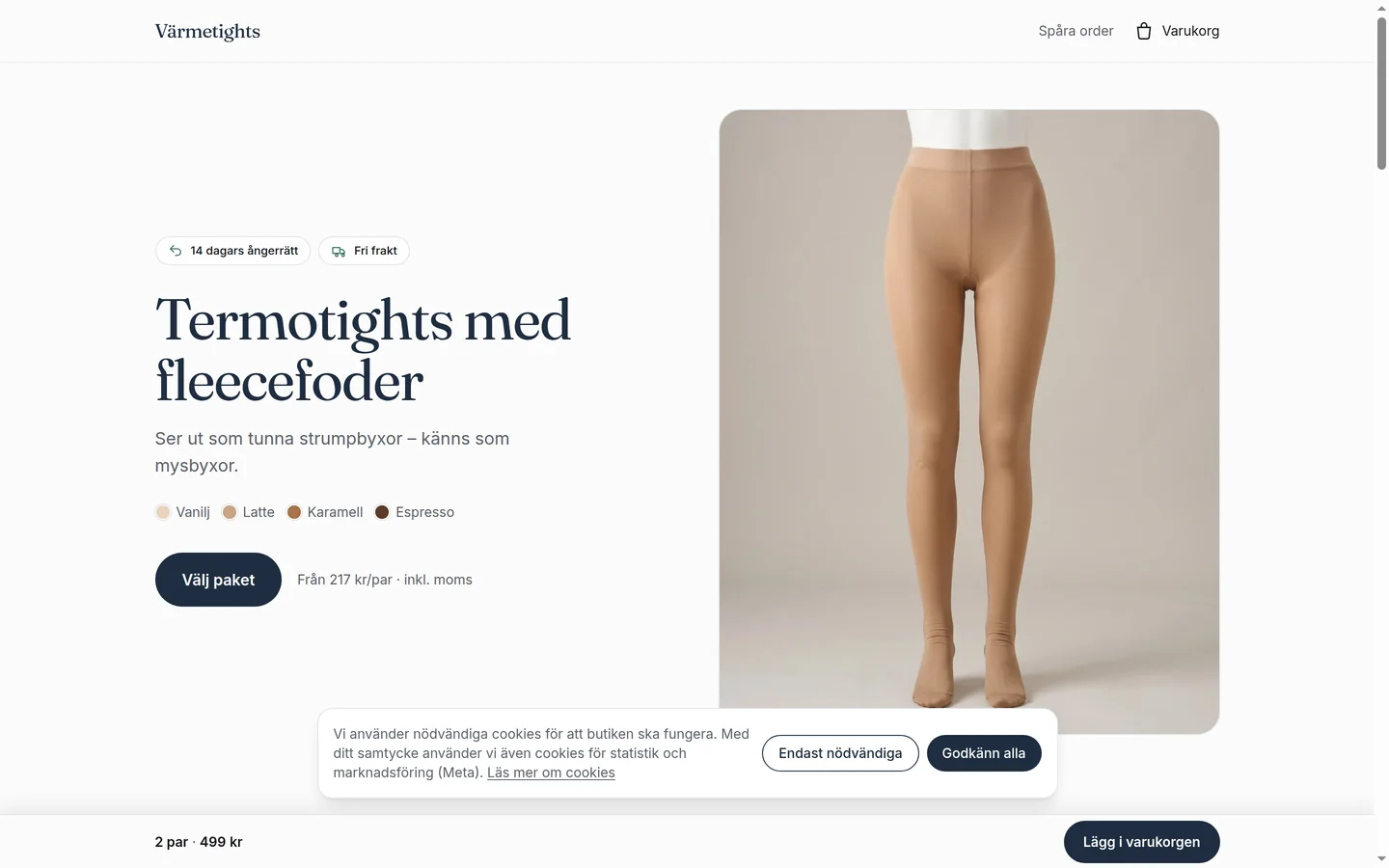 A finished store built with Kommersy, seen on a desktop: the home page with its hero picture and products